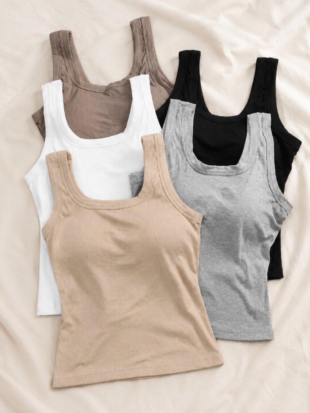 Seamless U-Back Ribbed Square Neck With Built-In Bras Tank Top